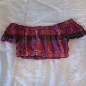 Purple Plaid Cropped Off The Shoulder Top 💜